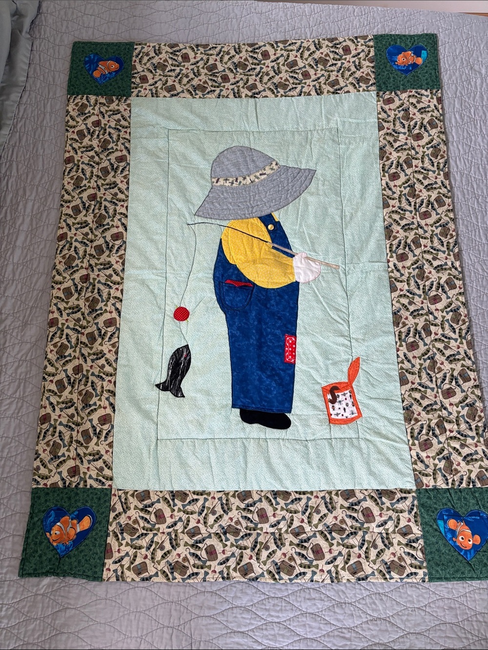Handmade Baby Quilt with Fishing Design